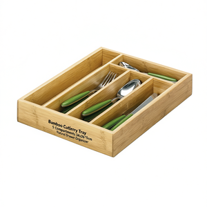 Plateau à couverts en bambou 5 compartiments 34x26x5cm Organisateur de tiroir naturel - Product Image 2