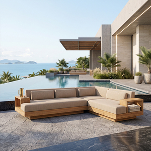 Divano a L in Teak per Esterni, Modulare, Moderno, per Giardino e Patio, con Tessuto Impermeabile, Ideale per Progetti di <span class=keywords><strong>Arredamento</strong></span> per Ville e Resort - Product Image 1