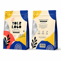 Sachet Doypack Personnalisé à Motif Artistique Abstrait, à Fond Plat, Scellé sur 8 Côtés, avec Fermeture Éclair et Accents Métalliques pour l'Emballage de Café et de Thé Premium