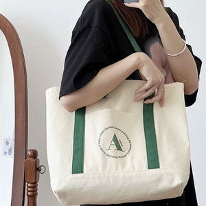 Sac fourre-tout en toile de coton uni écologique de 12 oz avec poches extérieures avant, idéal pour le shopping, personnalisable avec logo - Product Image 5