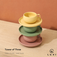 Ensemble de tasses et soucoupes en céramique avec anse carrée, 90 ml, logo personnalisé, intérieur brillant, extérieur mat, vente en gros LEXI