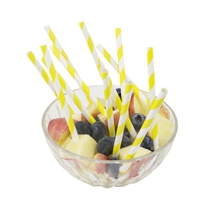 Yellow Striped 10Cm Paper Straws Disposable Party Decorations For Children 25 Pack - Product Image 4