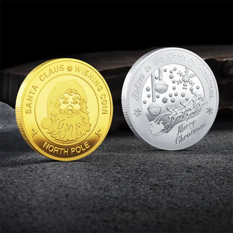 नए क्रिसमस सांता क्लॉस स्मारक सिक्का सोना और स्लाइवर 3 डी धातु पदक सिक्के