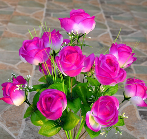 Produttore vende 12 <span class=keywords><strong>fiori</strong></span> imitazione Yiwu gambo grigio rosa panno di seta per spendere 12 <span class=keywords><strong>fiori</strong></span> di plastica rosa fatata - Product Image 3