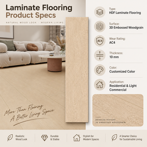 Plancher stratifié HDF de luxe 10 mm AC4 à grain de <span class=keywords><strong>bois</strong></span> 3D en relief pour usage résidentiel et commercial léger - Product Image 2
