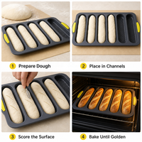 Moule à pain baguette en silicone personnalisé KEPHYLON avec logo, perforé, pour pain français, avec poignées antidérapantes, non toxique, résistant à la chaleur