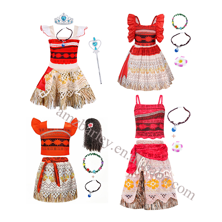 Günstige Cosplay Ocean Romance Princess Kleid TV & Film Kostüme Halloween Girls Zweiteilige Moana Weste und Röcke Sets