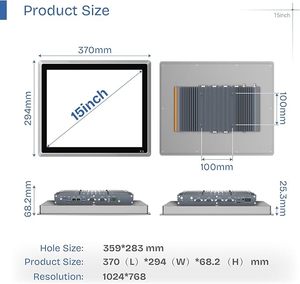 ALL ONE - Panel <span class=keywords><strong>PC</strong></span> Táctil de Grado Industrial con Pantalla LCD de 15 Pulgadas, IP65, Pantalla Táctil Capacitiva <span class=keywords><strong>G</strong></span>+<span class=keywords><strong>G</strong></span> de 10 Puntos, Windows 11 Pro - Product Image 1