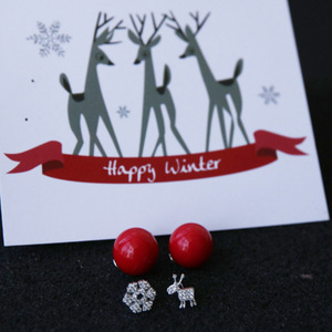 Boucles d'oreilles mignonnes en argent sterling 925 renne de Noël flocon de neige coquille de perle rouge cadeau du fabricant direct numérique - Product Image 4