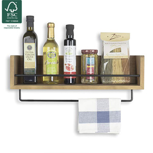<span class=keywords><strong>Étagère</strong></span> murale en <span class=keywords><strong>bois</strong></span> rustique de haute qualité, pour le rangement des <span class=keywords><strong>épices</strong></span> de cuisine, avec barre à serviettes et crochets amovibles - Product Image 3