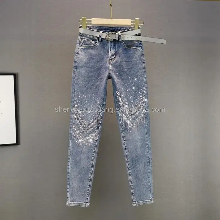 factory supply fashion women's jeans wholesale cheap price ladies elastic jeans denim trousers of women