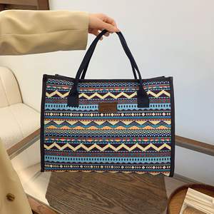 Bolso de mano de lona de gran capacidad de estilo popular Retro, bolso de hombro sencillo a la moda para mamá, bolso de mujer - Product Image 3