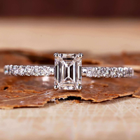 Bague de fiançailles solitaire émeraude 1 carat avec diamant de laboratoire pavé, or blanc massif 10K/14K/18K, certifiée IGI CVD/HPHT, personnalisable