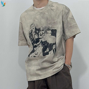 T-shirt Premium Vintage Délavé pour <span class=keywords><strong>Homme</strong></span> Gris Oversize Streetwear Imprimé Collage Personnages de Films Rétro Haut Décontracté - Product Image 1