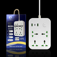 WONDERPHON Multiprise 2500W avec prises US, UK, EU, 4 prises universelles, 2 USB, 1 Type-C, câble de 2 m, 10/16A, coque ignifuge