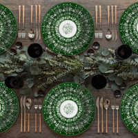 Assiette de table en porcelaine fine verte à motif floral vintage, assiettes de présentation en céramique à motif floral rétro pour la décoration de table de mariage et de fête