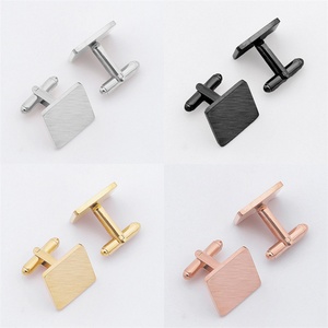 Boutons de manchette carrés en acier inoxydable plaqué or personnalisés en gros pour hommes - Cadeau de mariage - Product Image 1