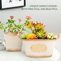Pot logam gaya Vintage kecil, Pot bunga besi dalam ruangan/luar ruangan dengan pegangan untuk taman rumah atau ember logam dekoratif