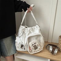 Mochila Escolar Estilo Universitario Coreano para Chicas, Gran Capacidad, Diseño Geométrico de Estrella de Cinco Puntas, Cierre de Cremallera, Dos Correas