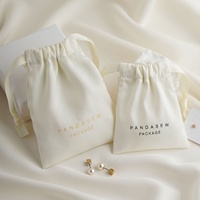 PandaSew Pochette de luxe en satin de soie dense pour bijoux, sac à cordon avec logo personnalisé imprimé