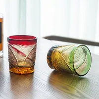 Copo uísque de vidro de cristal colorido, esculpido à mão, padrão exclusivo, copo de vidro estilo boêmio para beber