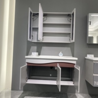 Ensemble de meuble-lavabo mural moderne WJL de 100 cm en aluminium avec vasque en céramique, miroir double anti-buée et portes faciles à nettoyer
