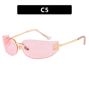 Occhiali da Sole Senza Montatura in Metallo Curvo Stile Europeo-Americano di Lusso Leggero, Protezione UV400, Personalizzati, Trendy <span class=keywords><strong>Y2K</strong></span> Millennium, Stile Street - Product Image 6