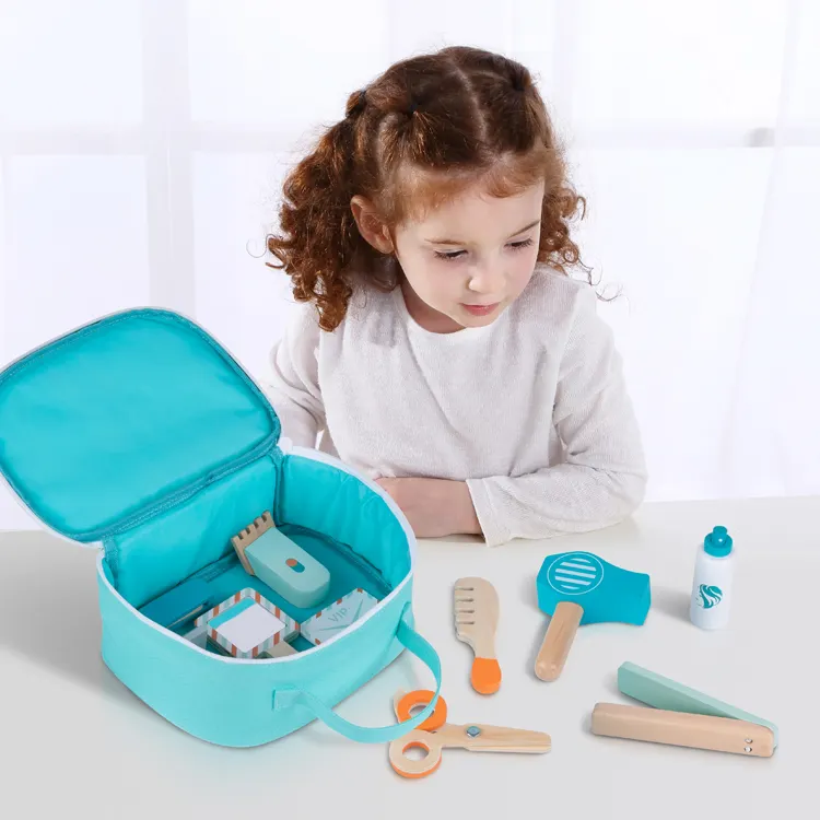 Giocattoli educativi per bambini piccolo parrucchiere gioca Set giocattolo per bambini moda in legno finta gioca giocattolo