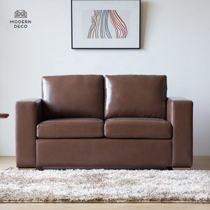 أريكة جديدة بتصميم مخصص لشخصين من الجلد الصناعي لغرفة المعيشة عالية الجودة من البولي يوريثان باللون البني - Product Image 2