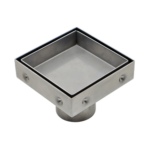 Desagüe de Ducha Cuadrado de Acero Inoxidable 316 de 4 Pulgadas con Rejilla Invisible para Inserción de Azulejos, Acabado Cepillado, para Baño - Product Image 1