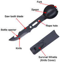 Ustensile de camping multifonctionnel 7 en 1, sifflet de survie inclus avec cuillère, fourchette, couteau - pour les aventures en plein air