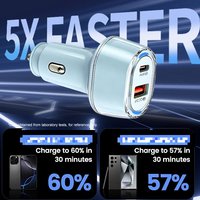 Nouveau chargeur de voiture électrique double port USB + Type-C Macaron 55W, chargeur rapide 30W QC PD, petit chargeur de voiture 25W, chargeur de voiture transparent