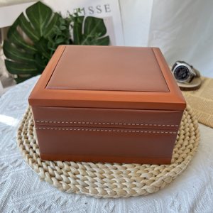 Brown Leather <b>Watch</b> Box Single Slot Luxury <b>Watch</b> Gift <b>Case</b> with White Stitching Layered Interior Custom Wholesale - Product Image 2