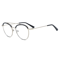 YJI-YL-2040 nouvelle femme mode Logo personnalisé Double pont rond métal mélange acétate stratification lunettes cadres avec pointe Temple