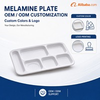 Assiette de service blanche en mélamine à 6 compartiments, incassable, pour cantine scolaire et restaurant, sans BPA