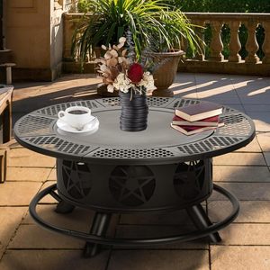 Brasero à bois avec 2 grilles pour l'extérieur, avec couvercle et pioche, table ronde en métal pour barbecue, idéal pour les fêtes sur la terrasse, emballage pour vente par correspondance - Product Image 5