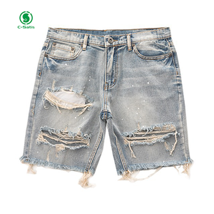 <span class=keywords><strong>Short</strong></span> en <span class=keywords><strong>Jean</strong></span> Homme Coton, Pantalon Court Style Rétro Déchiré, Haute Couture Respirant, Personnalisable - Product Image 1