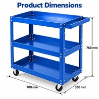 Chariot à outils à 3 niveaux en métal bleu, chariot utilitaire robuste avec étagères de rangement et roues pour garage, atelier, réparation automobile