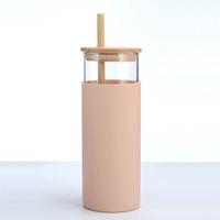Gobelet en verre, bouteille d'eau en verre avec paille en bambou et couvercles, manchon de protection en silicone