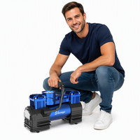 Compresseur d'air portable en métal à double cylindre 150 PSI pour voiture, gonfleur de pneus 12V DC avec lumière LED pour utilisation d'urgence et gonflage rapide