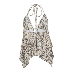 Camiseta Sexy con Estampado Animal, Tejida y Transpirable, con Cuello Halter Metálico para Mujer, Ropa de Fiesta para el Verano - Product Image 6