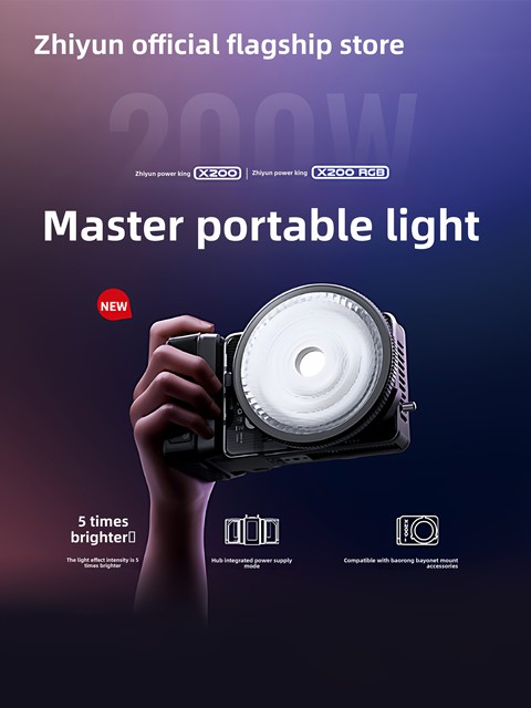 Zhiyun PLX113 200W Adjustable Color Temperature Live Streaming Fill Light for Camera & Photography Portable Outdoor/Indoor Use