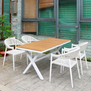 Mesa de comedor y sillas modernas de metal para exteriores con cojines impermeables para uso en el Parque del jardín del hotel - Product Image 4