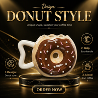 Mug Kopi Keramik Bentuk Donat Desain Taburan Gula Lucu 4 Warna Mengkilap Perlengkapan Minuman Dessert Logo Kustom Grosir Pabrik