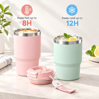 Mug à café portable d'extérieur 12oz, gobelet à eau 2-en-1 avec couvercle, tasse à eau isotherme en acier inoxydable avec paille, couvercle et poignée