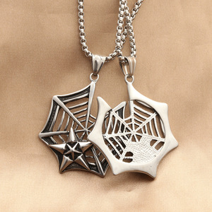 Men's <b>Titanium</b> Steel Star Spider Web Pendant Necklace Geometric Design Everyday Wear - Product Image 2