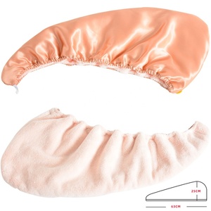 <span class=keywords><strong>Serviette</strong></span> de séchage en microfibre de satin de soie double couche personnalisée wrap <span class=keywords><strong>serviette</strong></span> de cheveux en soie turban - Product Image 4