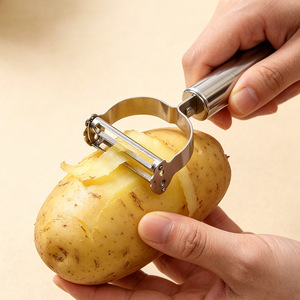 Pelador de frutas y verduras de acero inoxidable con diseño de cara sonriente, multifuncional, de doble cabezal, utensilio de cocina - Product Image 1