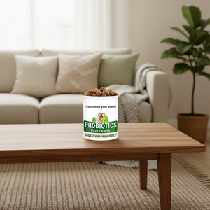 مكملات غذائية للحيوانات الأليفة تحت علامة تجارية خاصة، حبوب البروبيوتيك القابلة للمضغ للكلاب والقطط، لدعم صحة الأمعاء والهضم والمناعة، مع زيت السمك ومضاد للبراغيث - Product Image 1