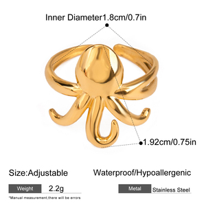 Anneaux de mode délicats en acier inoxydable ouvert imperméable, couleur or, étoile de mer, coquille, conque - Product Image 5